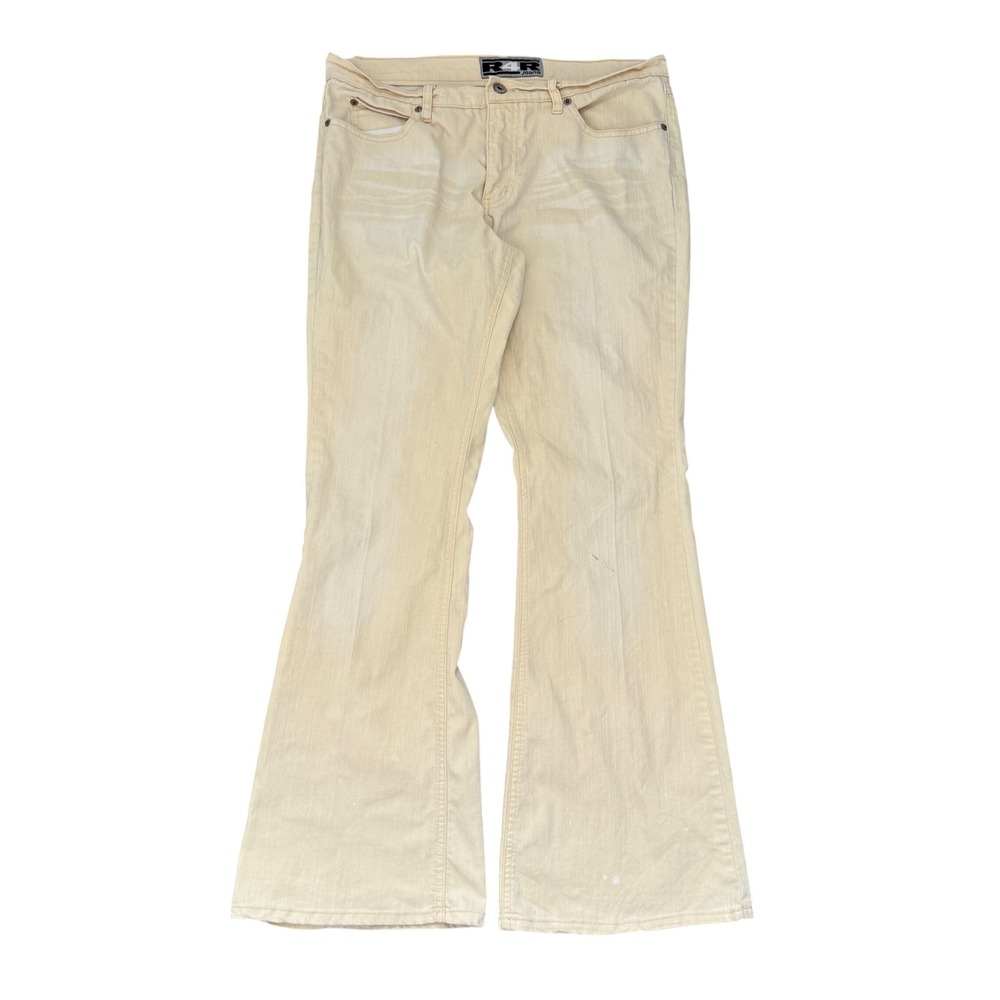 R4R Rave Jeans Womens 13 Cream Flare Leg Low Rise Y2K Denim Pants Vintage
